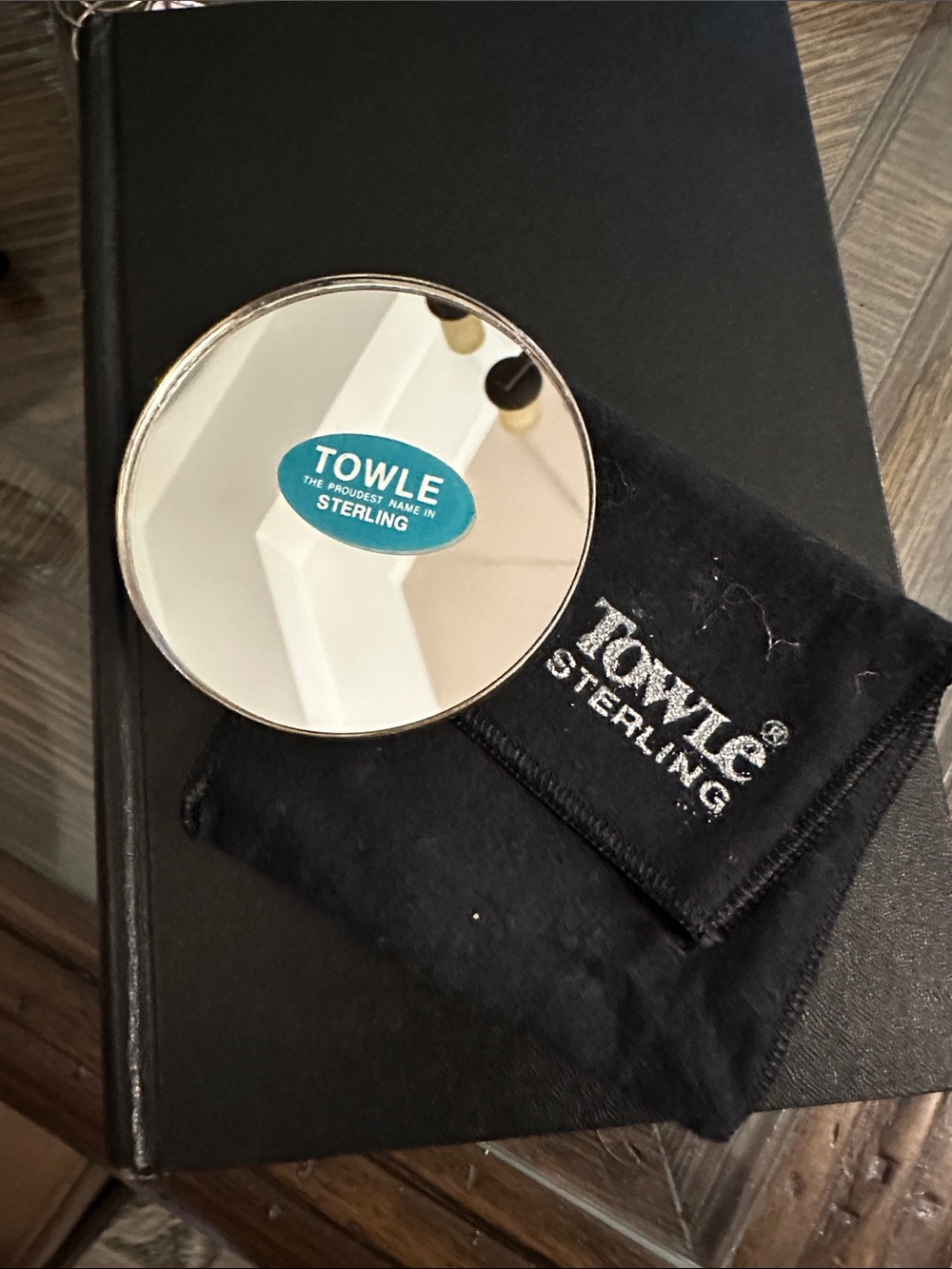 Towle Sterling silver  Round Compact Mirror with Black Pouch.
